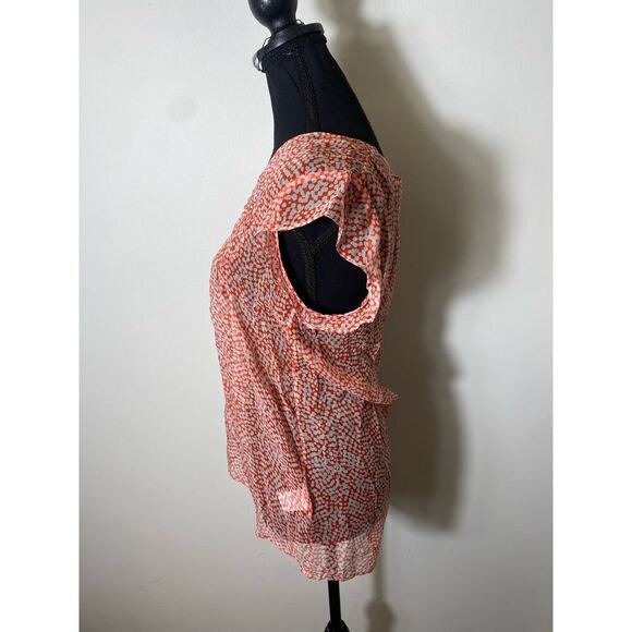 NWT Joie Red White Print Sheer Flutter Sleeve Top Sz S - Picture 5 of 7